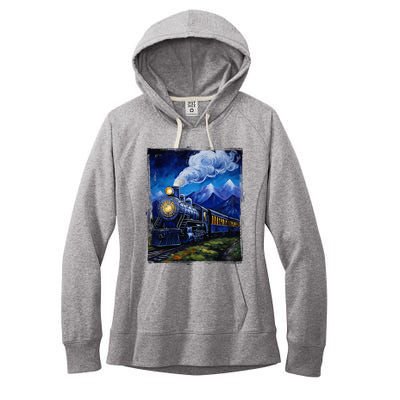 Steam Engine Steam Train Vintage Van Gogh Locomotive Women's Fleece Hoodie