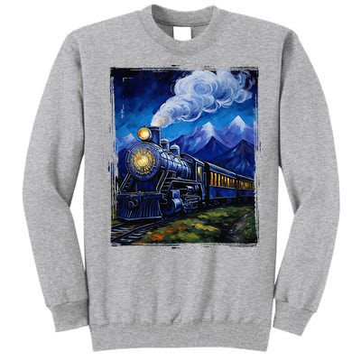 Steam Engine Steam Train Vintage Van Gogh Locomotive Tall Sweatshirt