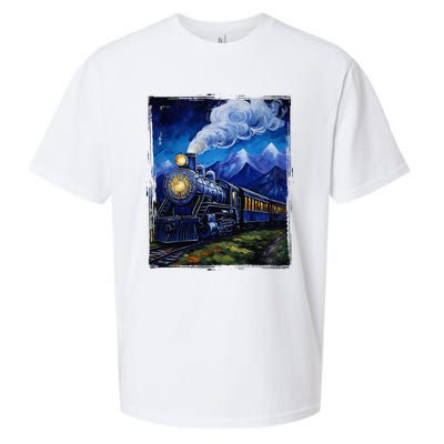 Steam Engine Steam Train Vintage Van Gogh Locomotive Sueded Cloud Jersey T-Shirt