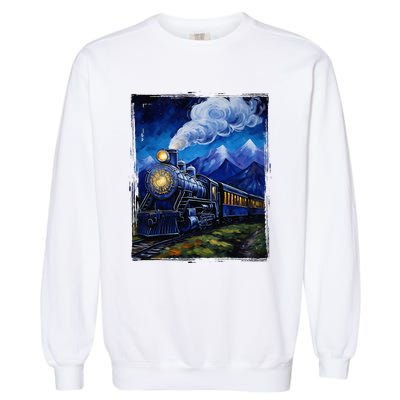 Steam Engine Steam Train Vintage Van Gogh Locomotive Garment-Dyed Sweatshirt