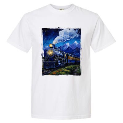 Steam Engine Steam Train Vintage Van Gogh Locomotive Garment-Dyed Heavyweight T-Shirt