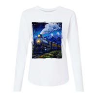 Steam Engine Steam Train Vintage Van Gogh Locomotive Womens Cotton Relaxed Long Sleeve T-Shirt