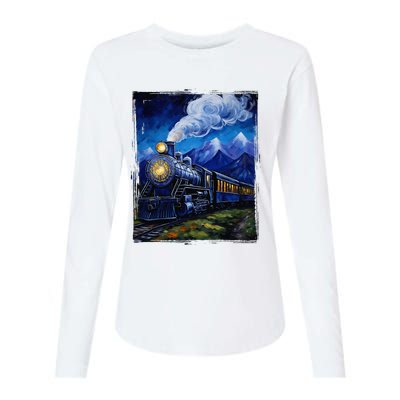 Steam Engine Steam Train Vintage Van Gogh Locomotive Womens Cotton Relaxed Long Sleeve T-Shirt