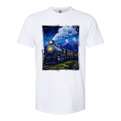 Steam Engine Steam Train Vintage Van Gogh Locomotive Softstyle CVC T-Shirt