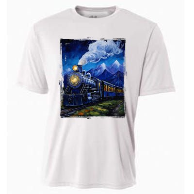 Steam Engine Steam Train Vintage Van Gogh Locomotive Cooling Performance Crew T-Shirt