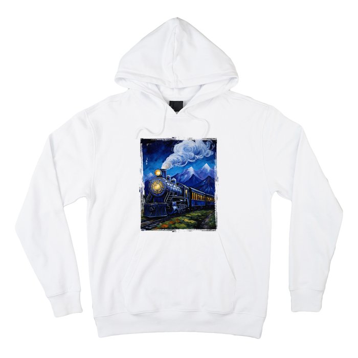 Steam Engine Steam Train Vintage Van Gogh Locomotive Hoodie