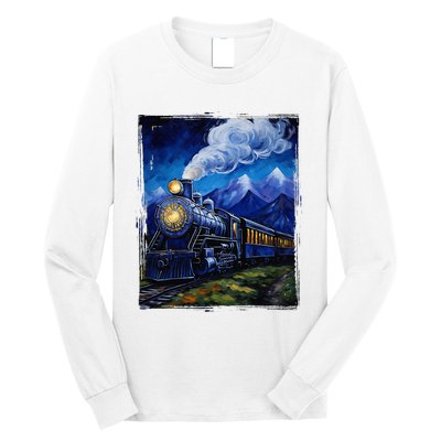 Steam Engine Steam Train Vintage Van Gogh Locomotive Long Sleeve Shirt