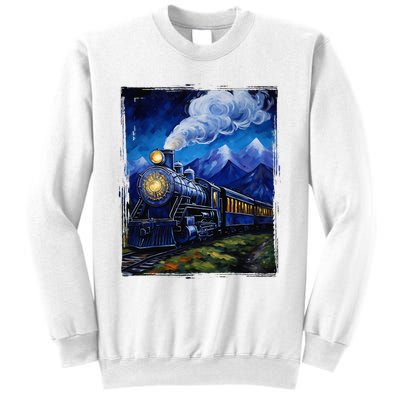 Steam Engine Steam Train Vintage Van Gogh Locomotive Sweatshirt