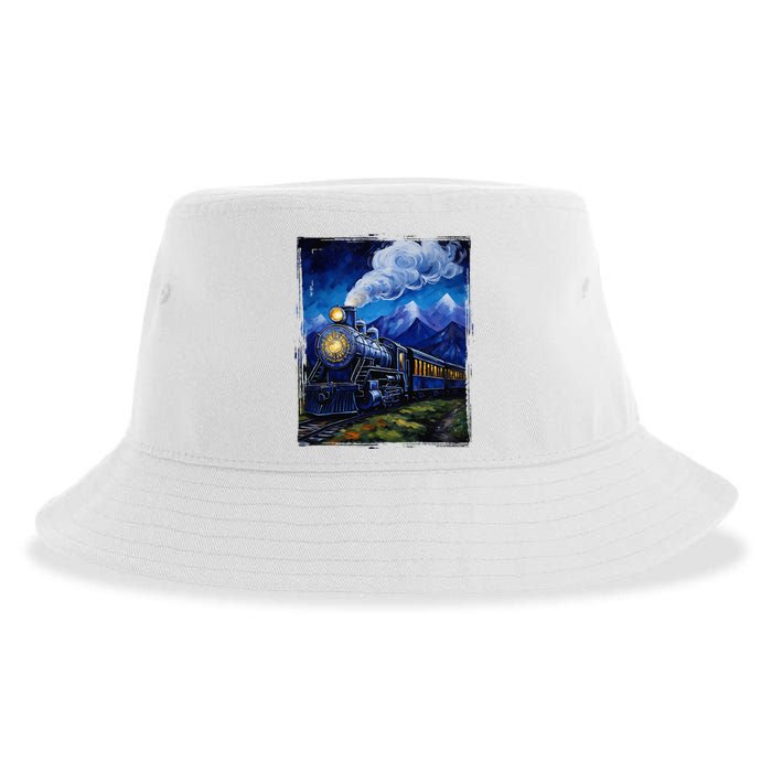 Steam Engine Steam Train Vintage Van Gogh Locomotive Sustainable Bucket Hat