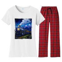 Steam Engine Steam Train Vintage Van Gogh Locomotive Women's Flannel Pajama Set