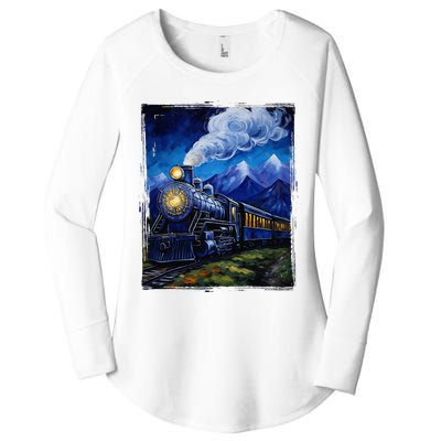 Steam Engine Steam Train Vintage Van Gogh Locomotive Women's Perfect Tri Tunic Long Sleeve Shirt