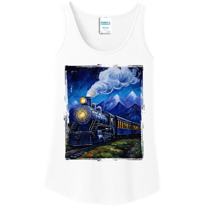 Steam Engine Steam Train Vintage Van Gogh Locomotive Ladies Essential Tank