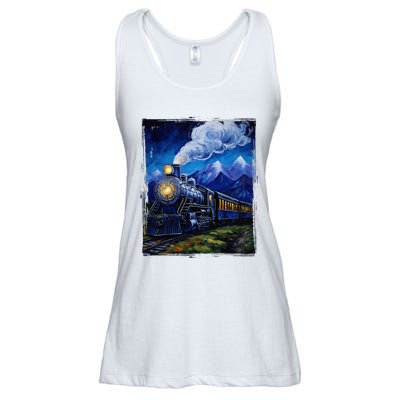 Steam Engine Steam Train Vintage Van Gogh Locomotive Ladies Essential Flowy Tank