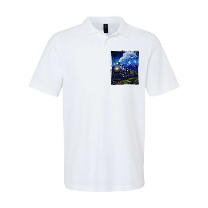 Steam Engine Steam Train Vintage Van Gogh Locomotive Softstyle Adult Sport Polo