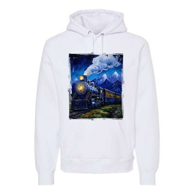 Steam Engine Steam Train Vintage Van Gogh Locomotive Premium Hoodie