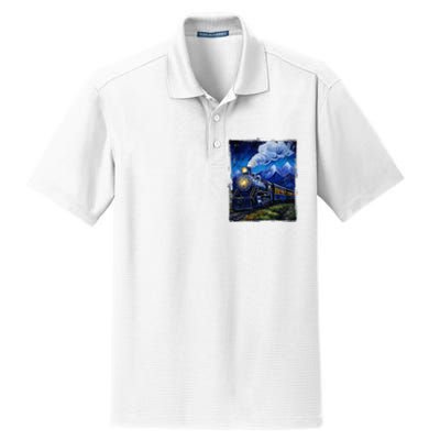 Steam Engine Steam Train Vintage Van Gogh Locomotive Dry Zone Grid Polo