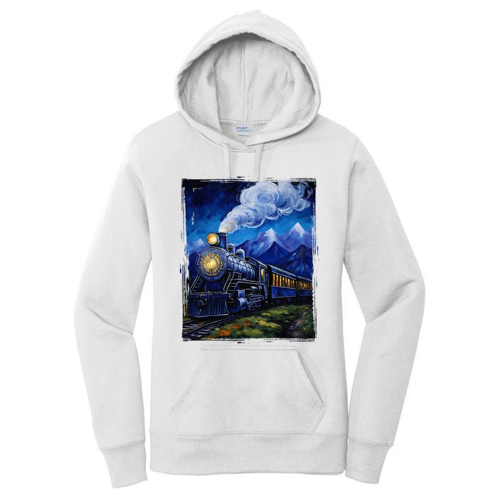 Steam Engine Steam Train Vintage Van Gogh Locomotive Women's Pullover Hoodie