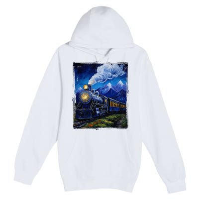 Steam Engine Steam Train Vintage Van Gogh Locomotive Premium Pullover Hoodie