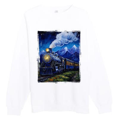 Steam Engine Steam Train Vintage Van Gogh Locomotive Premium Crewneck Sweatshirt