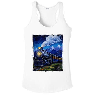 Steam Engine Steam Train Vintage Van Gogh Locomotive Ladies PosiCharge Competitor Racerback Tank