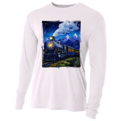 Steam Engine Steam Train Vintage Van Gogh Locomotive Cooling Performance Long Sleeve Crew