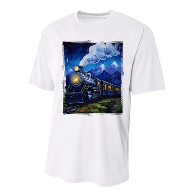 Steam Engine Steam Train Vintage Van Gogh Locomotive Performance Sprint T-Shirt