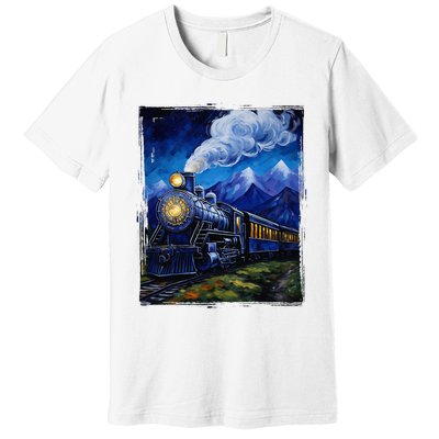 Steam Engine Steam Train Vintage Van Gogh Locomotive Premium T-Shirt