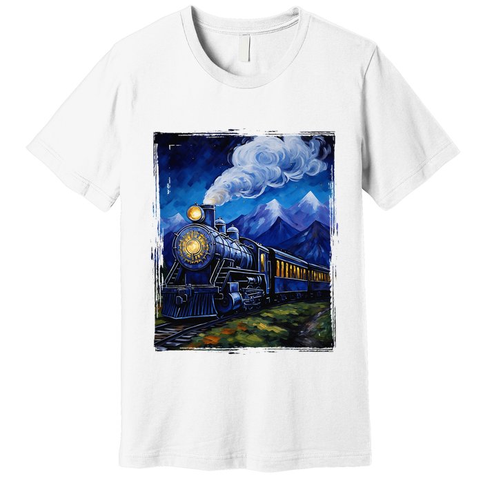 Steam Engine Steam Train Vintage Van Gogh Locomotive Premium T-Shirt