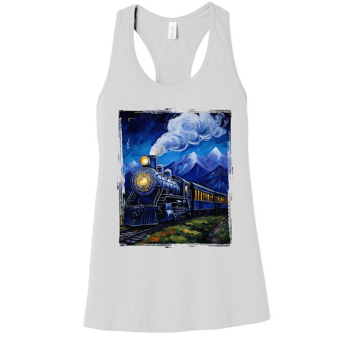 Steam Engine Steam Train Vintage Van Gogh Locomotive Women's Racerback Tank