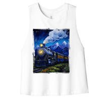 Steam Engine Steam Train Vintage Van Gogh Locomotive Women's Racerback Cropped Tank