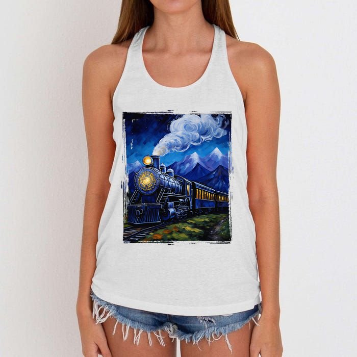 Steam Engine Steam Train Vintage Van Gogh Locomotive Women's Knotted Racerback Tank