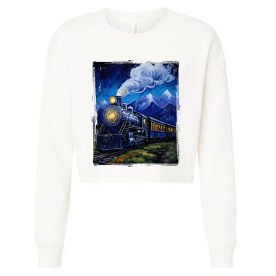 Steam Engine Steam Train Vintage Van Gogh Locomotive Cropped Pullover Crew