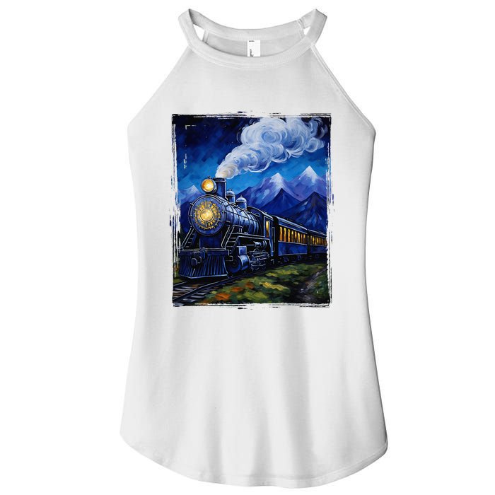 Steam Engine Steam Train Vintage Van Gogh Locomotive Women's Perfect Tri Rocker Tank