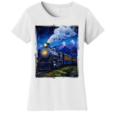 Steam Engine Steam Train Vintage Van Gogh Locomotive Women's T-Shirt