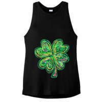 Shamrock Effect St Patricks Day Four Leaf Clover Ladies PosiCharge Tri-Blend Wicking Tank