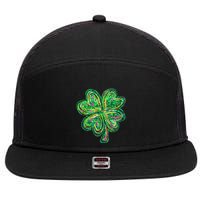 Shamrock Effect St Patricks Day Four Leaf Clover 7 Panel Mesh Trucker Snapback Hat