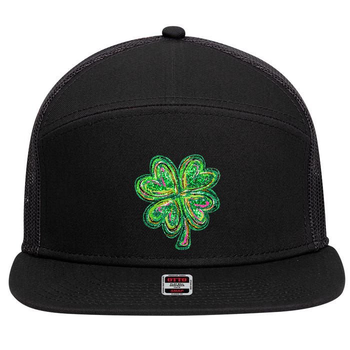 Shamrock Effect St Patricks Day Four Leaf Clover 7 Panel Mesh Trucker Snapback Hat