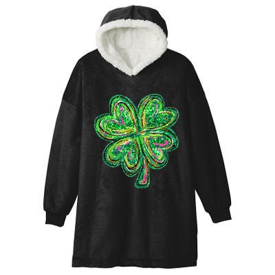 Shamrock Effect St Patricks Day Four Leaf Clover Hooded Wearable Blanket
