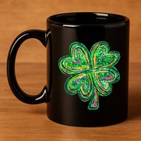 Shamrock Effect St Patricks Day Four Leaf Clover 11oz C Handle Ceramic Mug