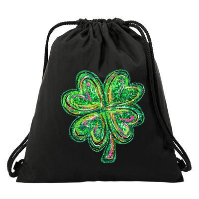 Shamrock Effect St Patricks Day Four Leaf Clover Drawstring Bag