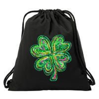 Shamrock Effect St Patricks Day Four Leaf Clover Drawstring Bag
