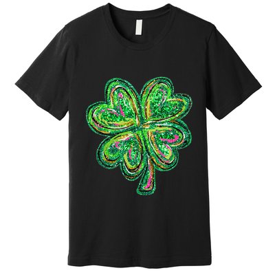 Shamrock Effect St Patricks Day Four Leaf Clover Premium T-Shirt