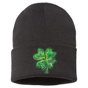 Shamrock Effect St Patricks Day Four Leaf Clover Sustainable Knit Beanie