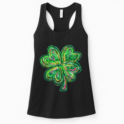 Shamrock Effect St Patricks Day Four Leaf Clover Womens Tank Top