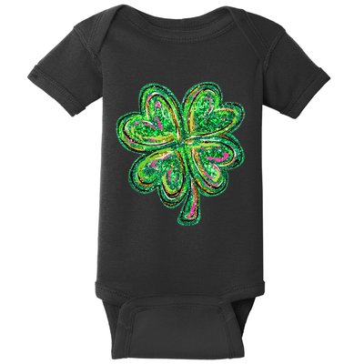 Shamrock Effect St Patricks Day Four Leaf Clover Baby Bodysuit