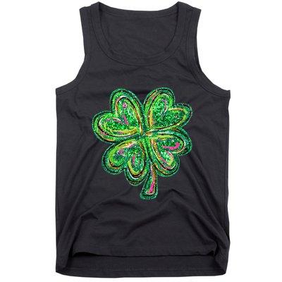 Shamrock Effect St Patricks Day Four Leaf Clover Tank Top
