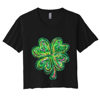 Shamrock Effect St Patricks Day Four Leaf Clover Crop Top