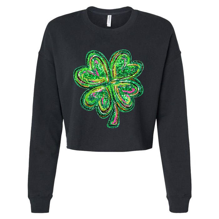 Shamrock Effect St Patricks Day Four Leaf Clover Cropped Pullover Crew