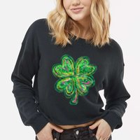 Shamrock Effect St Patricks Day Four Leaf Clover Cropped Pullover Crew