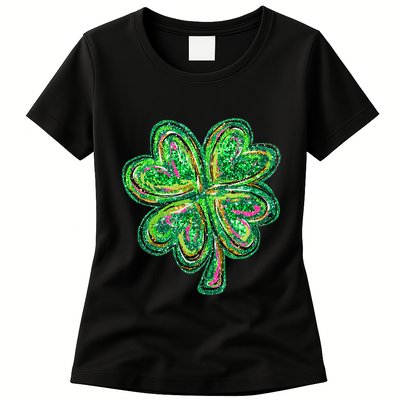 Shamrock Effect St Patricks Day Four Leaf Clover Womens T-Shirt
